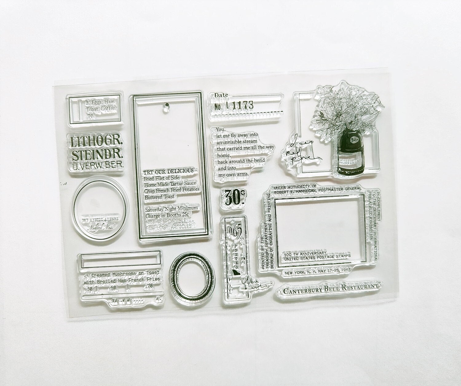 Vintage Journaling Acrylic Stamp Set, Junk Journal Stamps, Clear