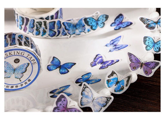 100 PCS Cute Butterfly Washi Sticker Blue Butterfly Washi | Etsy