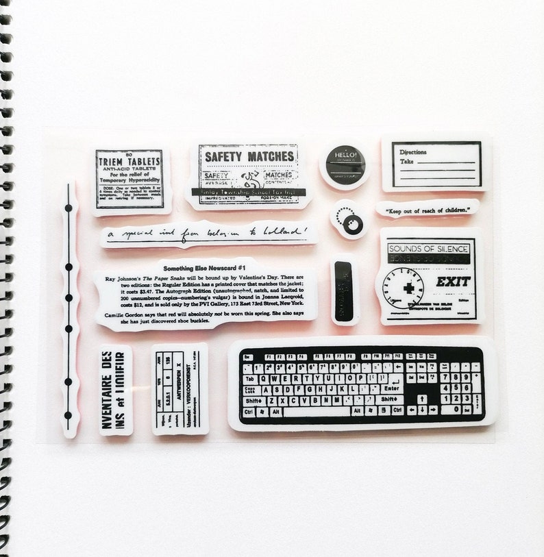 Computer Cling Rubber Stamp, keyboard Rubber Stamp, Bullet Journal Stamps, Retro, Dot, Labels, Texts image 1