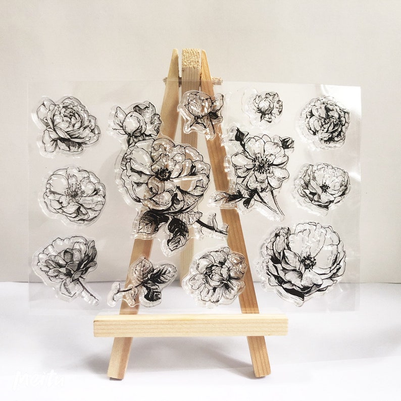 Flower Blooms Stamp Bullet Journal Camellia flower Floral Rubber Stamp Petal Bloom Leaves Camellia Clear Transparent Stamp