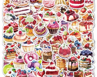 100 PCS Sweet Treats Art Stickers, Cake Dessert Sticker For Bullet Journal, Laptop, Scrapbook, Water bottle