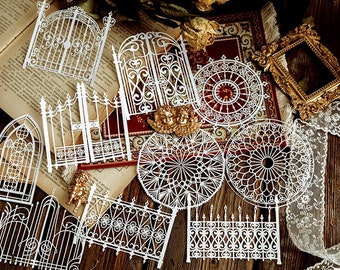 10 pcs Large Various gate lace paper, Various gates lace paper, Die cuts Embossed Paper , junk journal