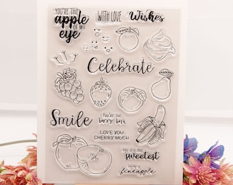 Fruits Stamp, Apple Clear Transparent Stamp, Banana Rubber Stamp, Bullet Journal Stamp, Strawberry, Pear, Grape, Berry, Peach