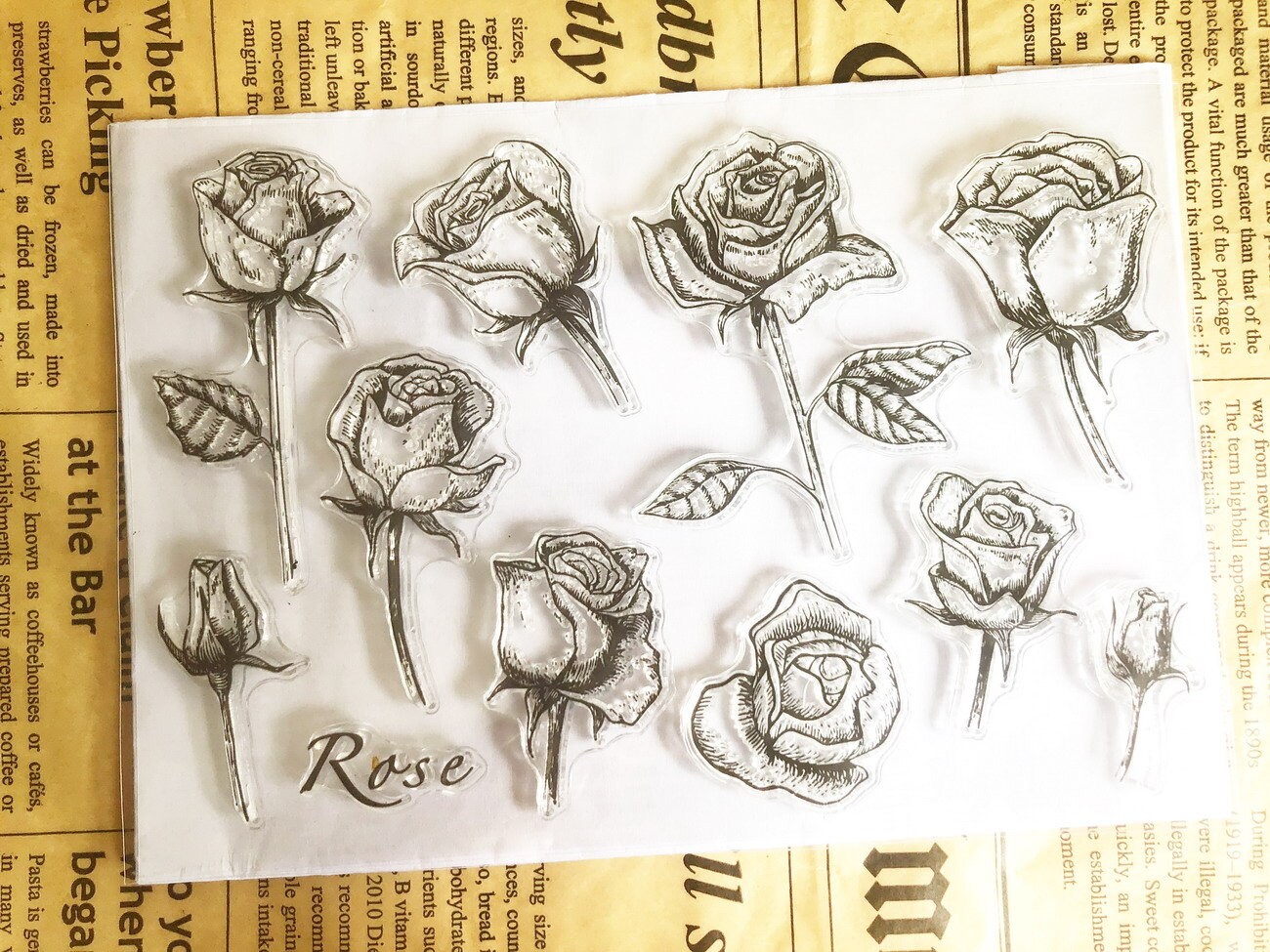 Rose stamps Flower Clear Stamps Rose Rubber Stamp Bullet Etsy
