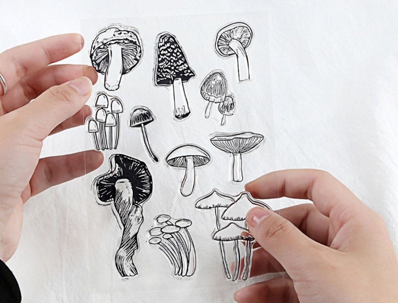 Mushroom Stamp Button Mushroom Clear Transparent Stamp Fungi image 0.