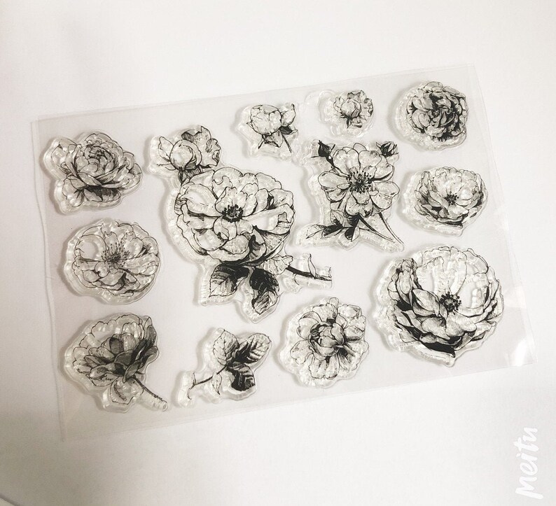 Flower Blooms Stamp Bullet Journal Camellia flower Floral Rubber Stamp Petal Bloom Leaves Camellia Clear Transparent Stamp