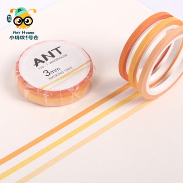 7mm Slim Orange Yellow Ombre Washi Tape Set, Thin washi tapes, Pastel colors Masking Tape lianghuang