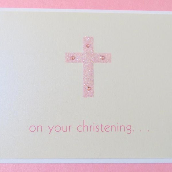 Pink Christening Baptism Card made with Swarovski crystals, handmade in the United States
