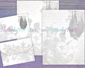 Floral Bat Paper | Printable Bat Page | Bat Stationery | Floral Writing Paper | Gothic Letter Paper | Goth Page | Junk Journal Paper