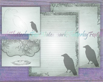 Printable Raven Paper | Raven Stationery | Crow Stationery | Blackbird Stationery | Raven Letter Paper | Raven Writing Pages | Junk Journal