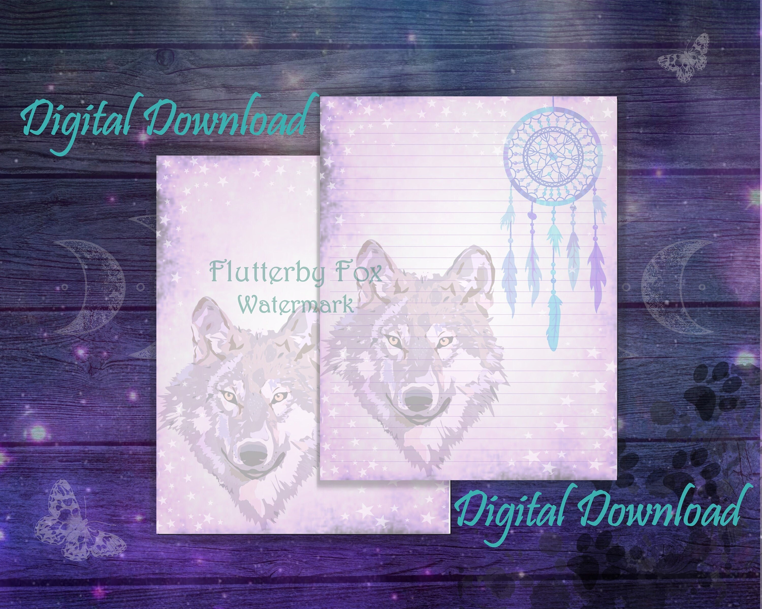 Wolf Stationery Digital Paper Wolf Writing Paper Wolves Etsy UK