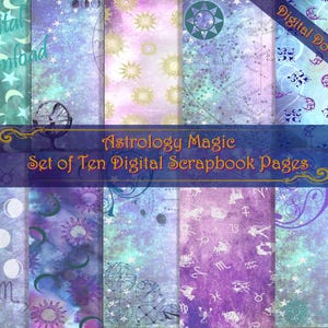 Astrology Magic Scrapbook Paper Set | Printable Scrapbook Paper | Digital Paper | Astronomy Page | Moon Paper | Night Sky Paper | Printable