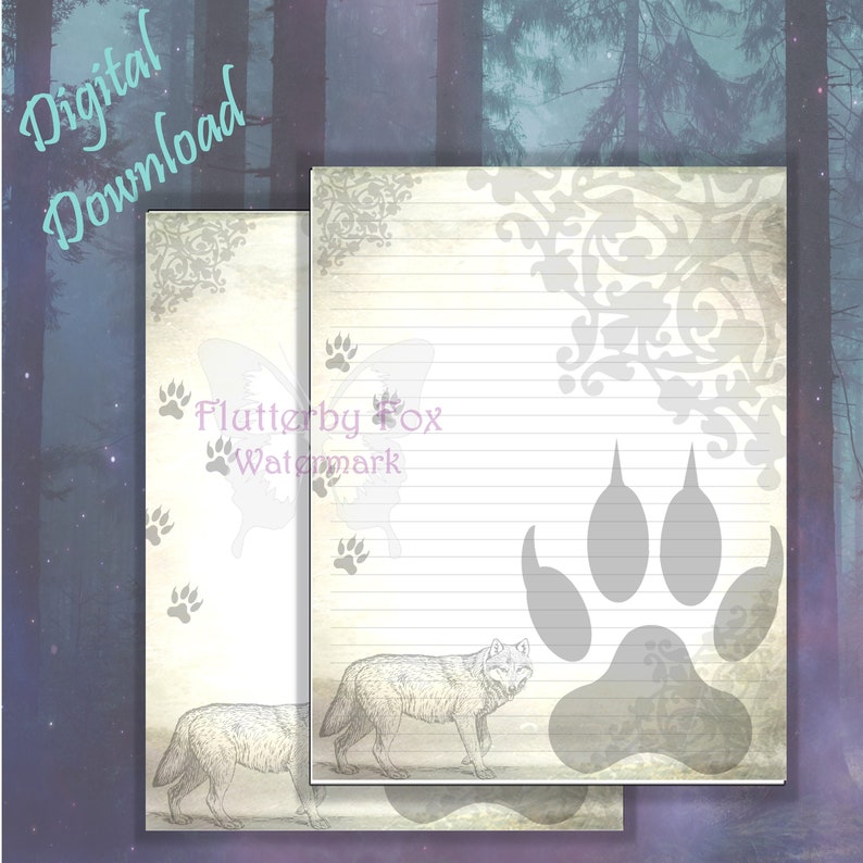 Wolf Stationery Lined Stationery Unlined Stationery Page Etsy