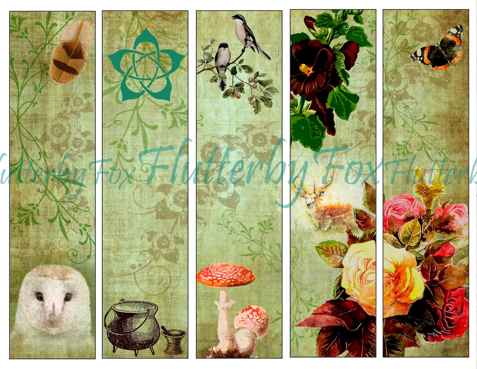 the green witch bookmark set digital bookmarks printable etsy