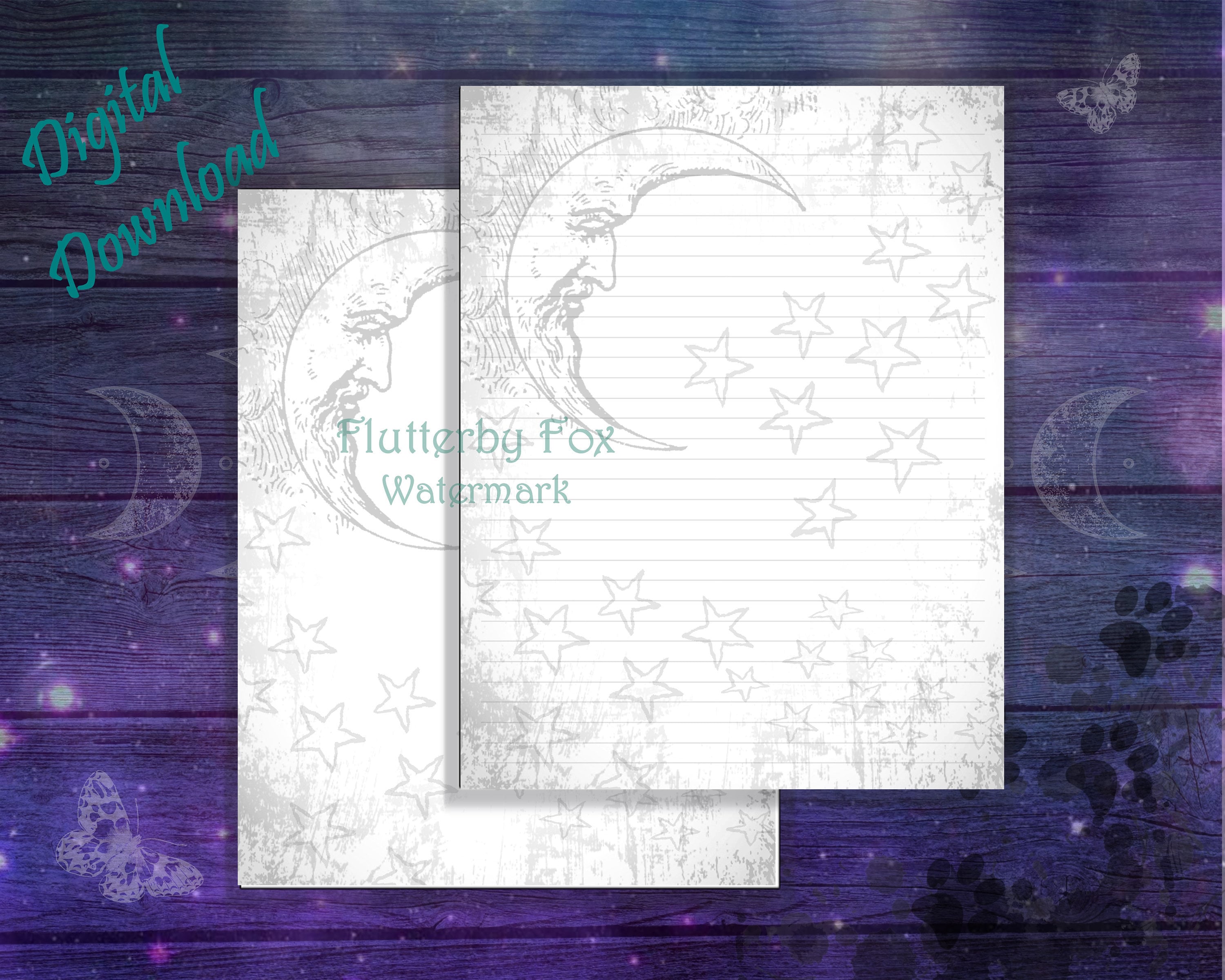 Moon Page Moon Journal Moon Writing Paper Moon Stationery Starry Paper