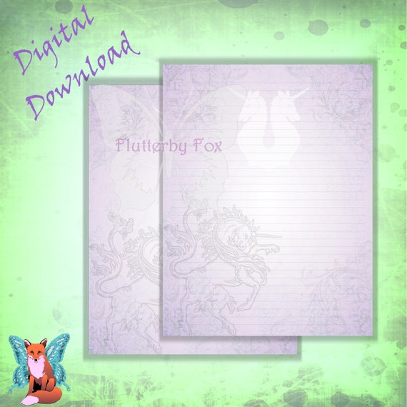 unicorn page stationery page unicorn stationery lined etsy