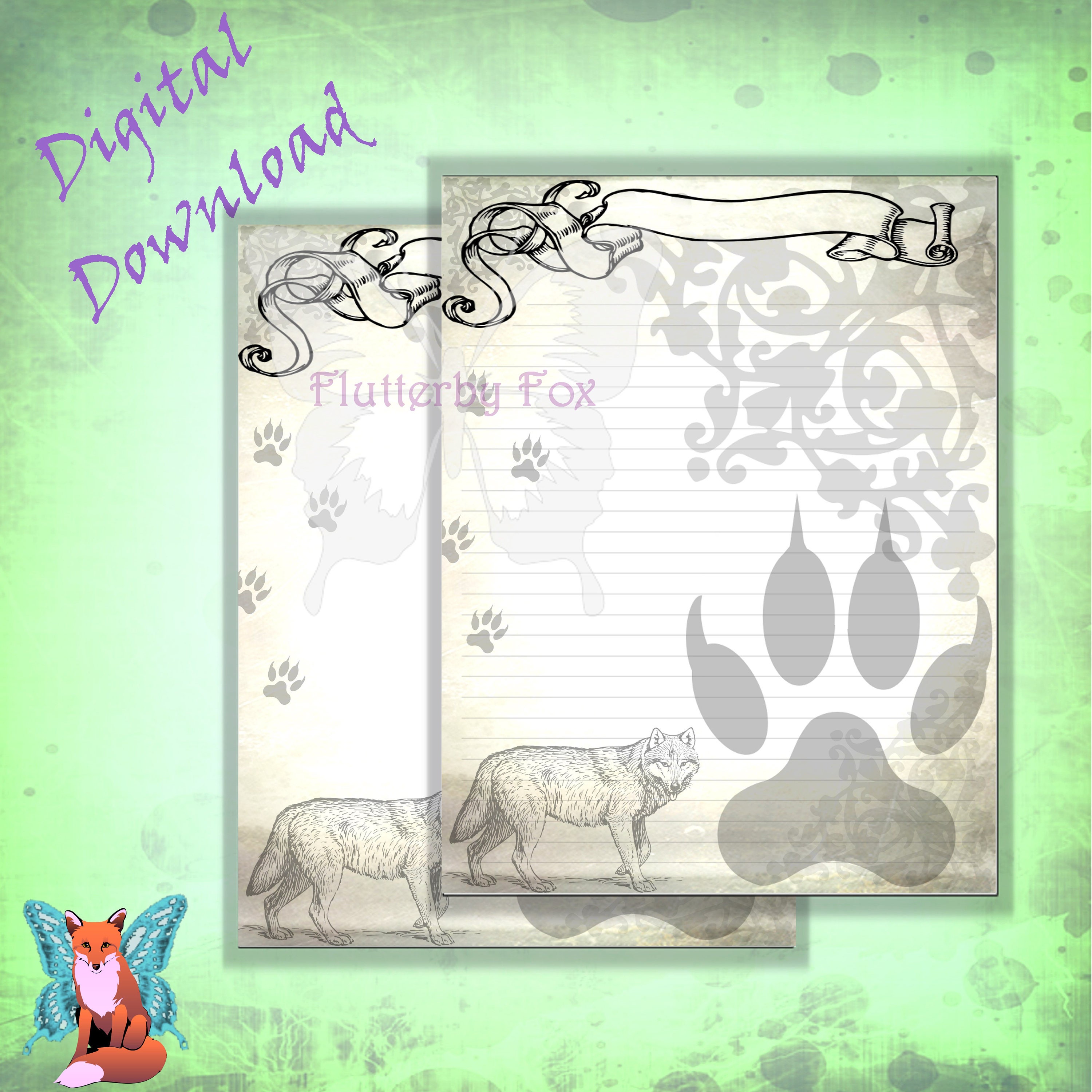 Wolf Paper Wolf Stationery Set Wolf Stationery Lined Etsy