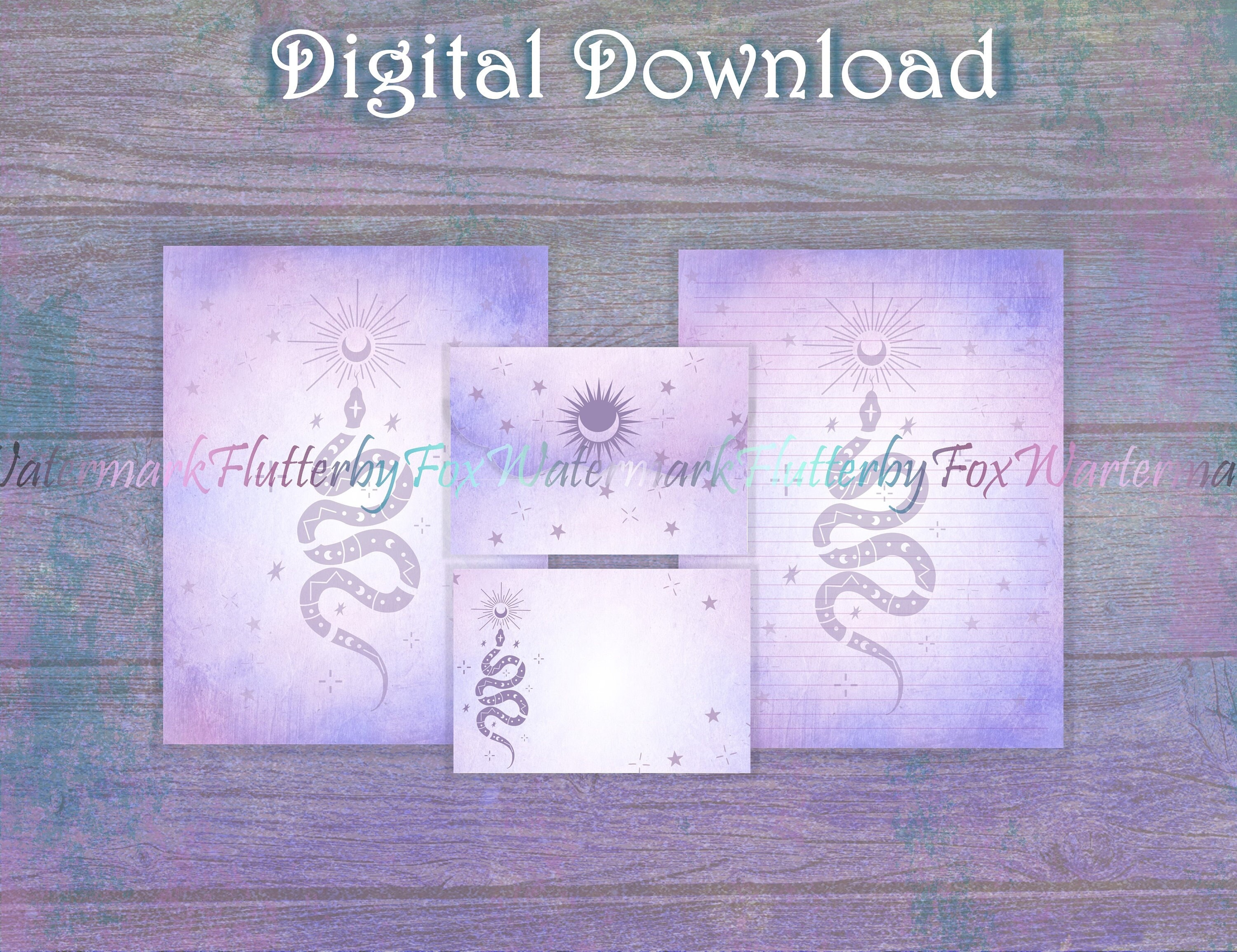 Star Snake Writing Paper Moon Snake Stationery Printable Paper Digital ...
