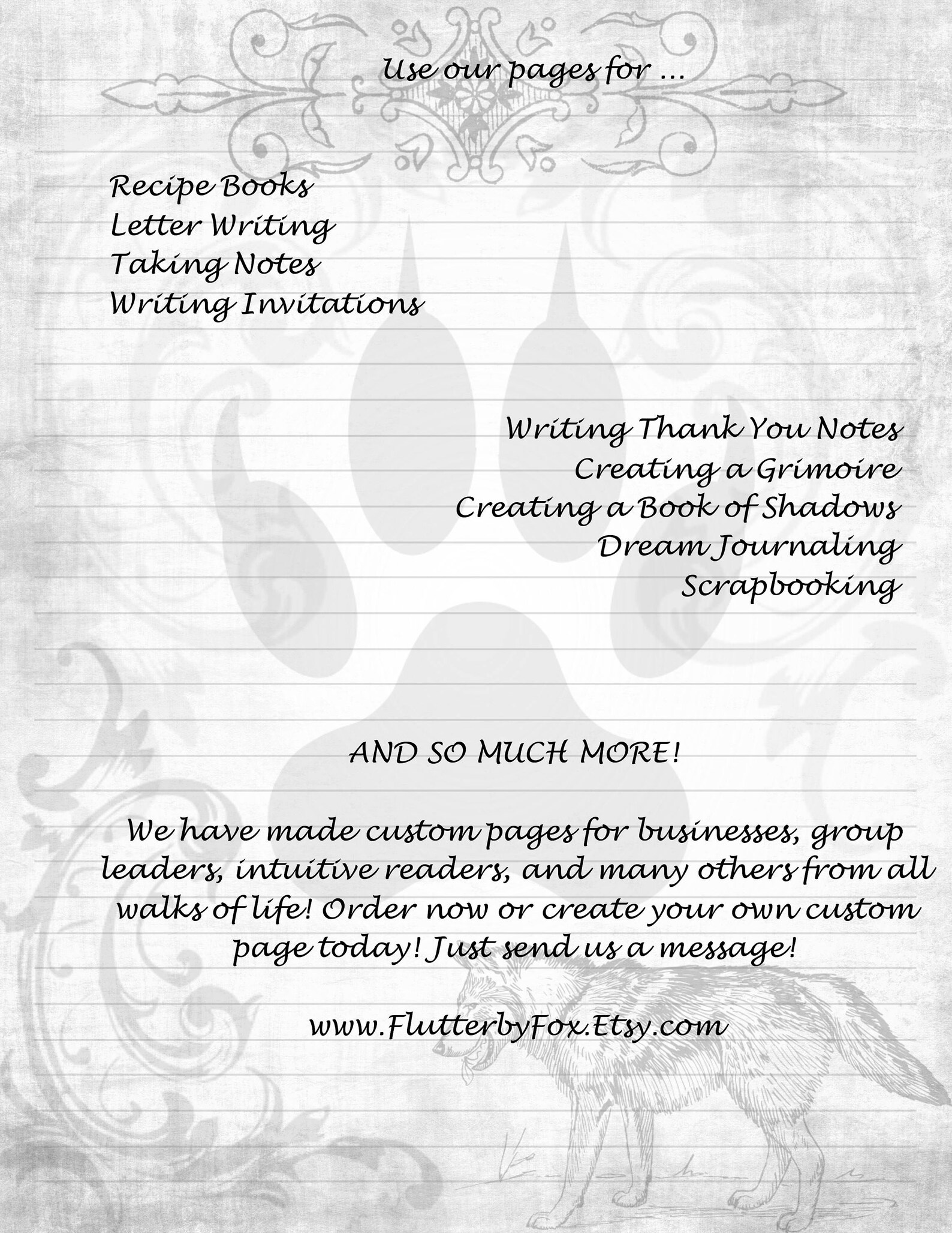 Wolf Page Wolf Stationery Stationery Page Stationery Paper Etsy