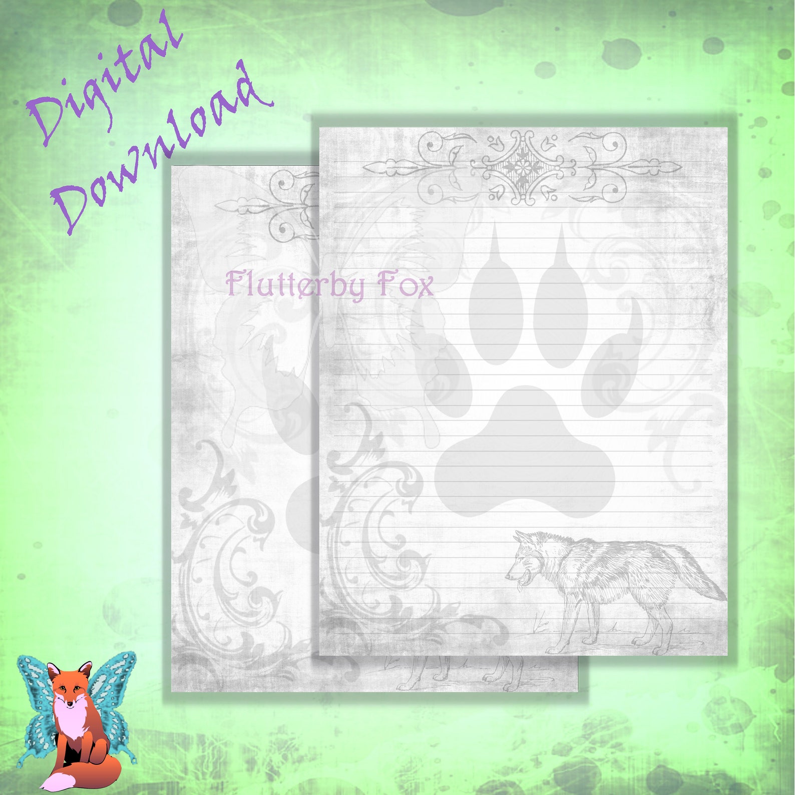 Wolf Page Wolf Stationery Stationery Page Stationery Paper | Etsy