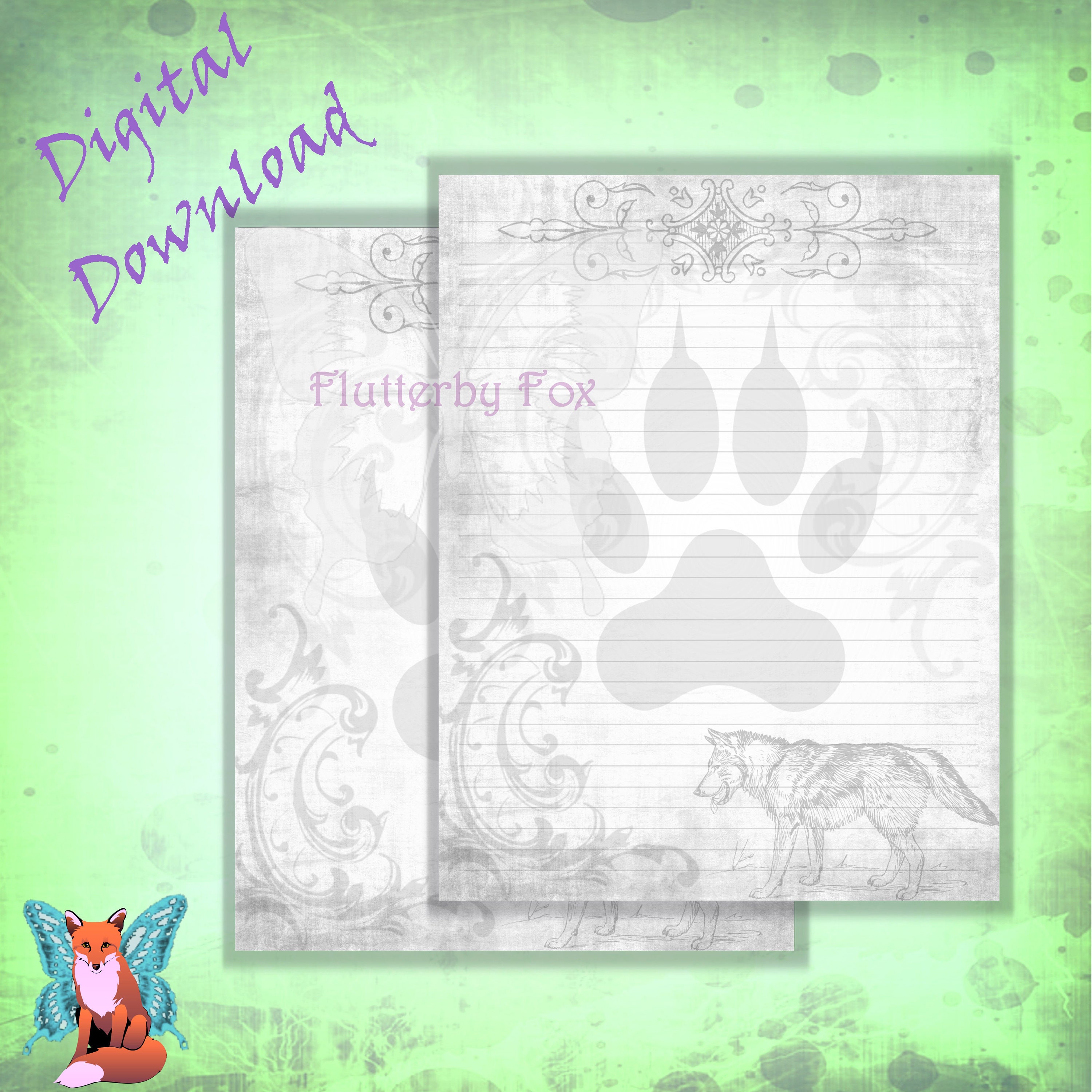 Wolf Page Wolf Stationery Stationery Page Stationery Paper Etsy