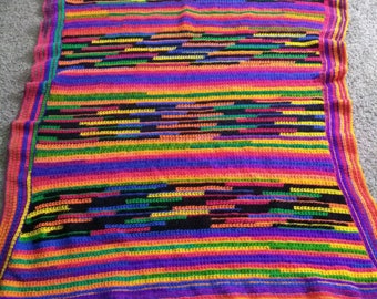 Fiesta : Rainbow Riot Large Crocheted Throw Blanket