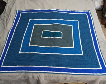 Deeper Waters Multi Blues and Teals With White Crocheted Throw Blanket