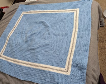 Frozen light blue white and silver crocheted throw