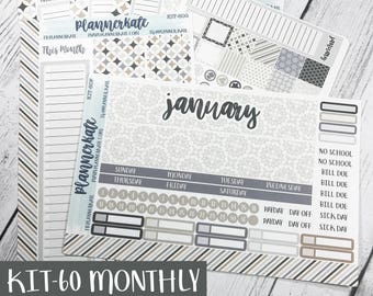 Sale! KIT-60 MONTHLY || January Winter Neutrals - Monthly Kit Stickers for Planner (Removable Matte Stickers)