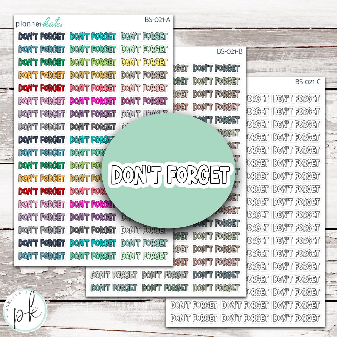 BS-021 || DON'T FORGET Bold Script Stickers - Etsy