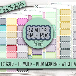 V-22 || SCALLOP HALF BOX Labels for 7x9 Planner