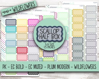 V-22 || SCALLOP HALF BOX Labels for 7x9 Planner