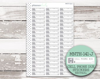 MNTH-141-J || CELL PHONE Due Bill Stickers for 7x9 Planner