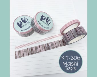 Laatste uitverkoop! KIT-306 Washi Tape (set van 15 mm en 6 mm) - WOODSY + ROZE