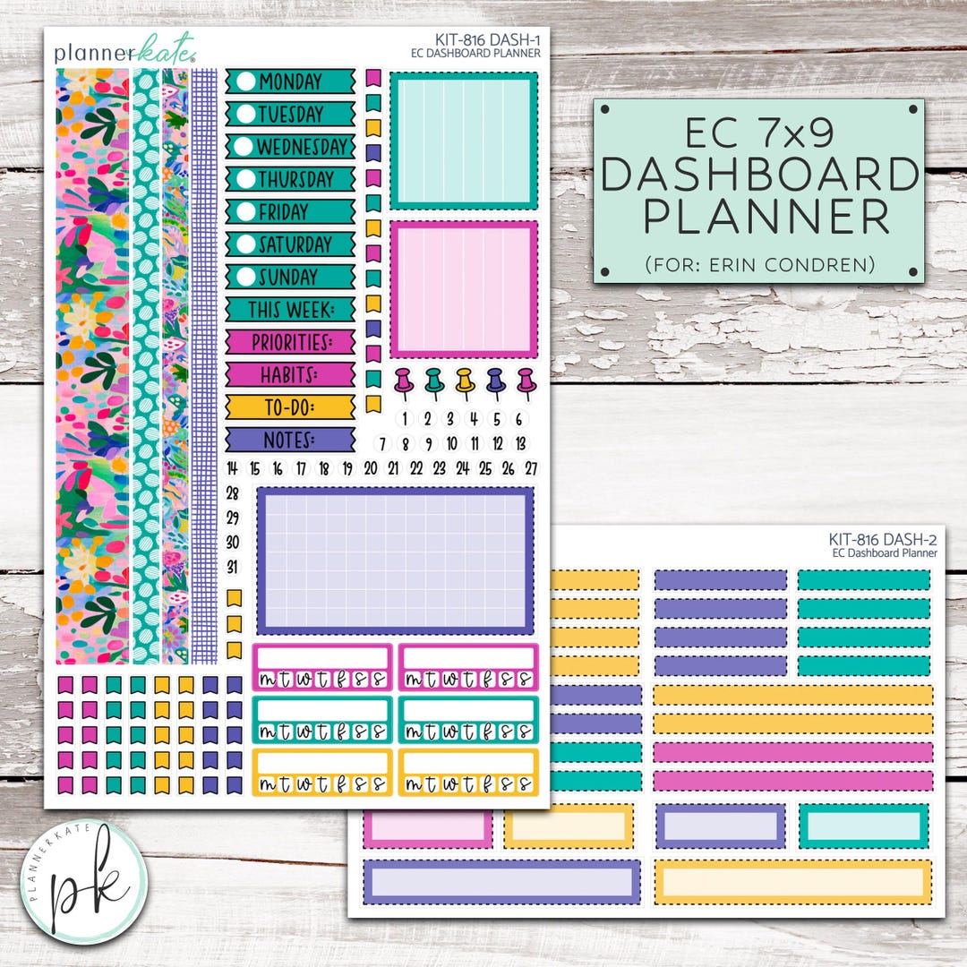 KIT-816 7x9 Dashboard Planner || "floral Splash" Weekly - Erin Condren ...