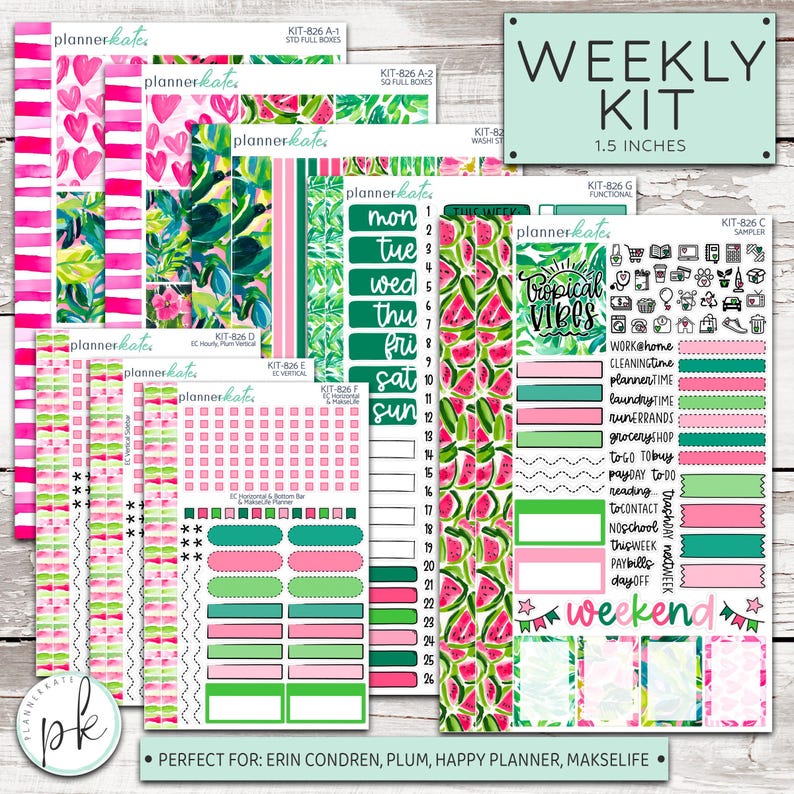 KIT-826 WEEKLY || "Tropical Paradise" - Weekly Kit Planner Stickers