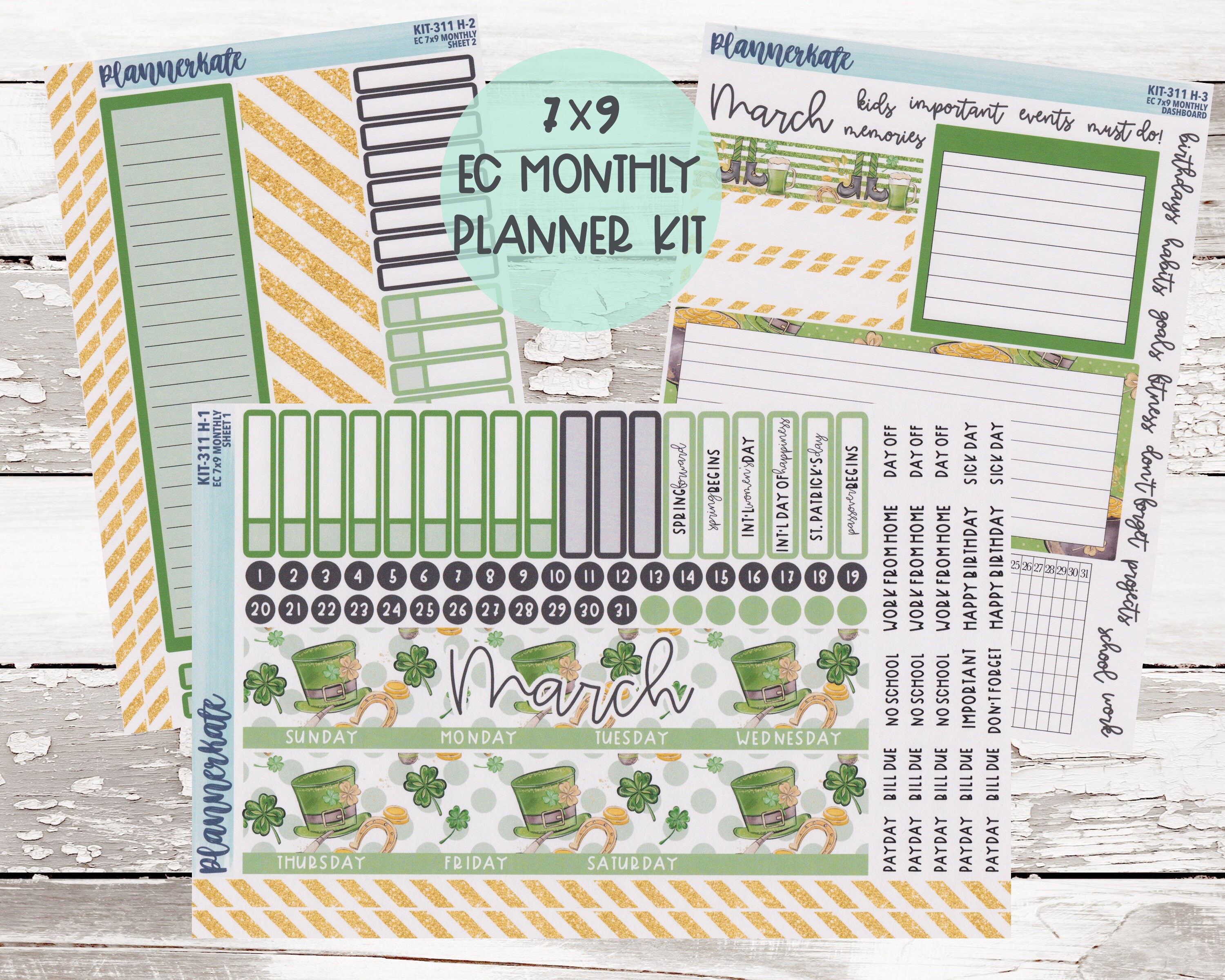 KIT-311H EC 7x9 Monthly || "LUCKY" Monthly Kit Planner Stic…