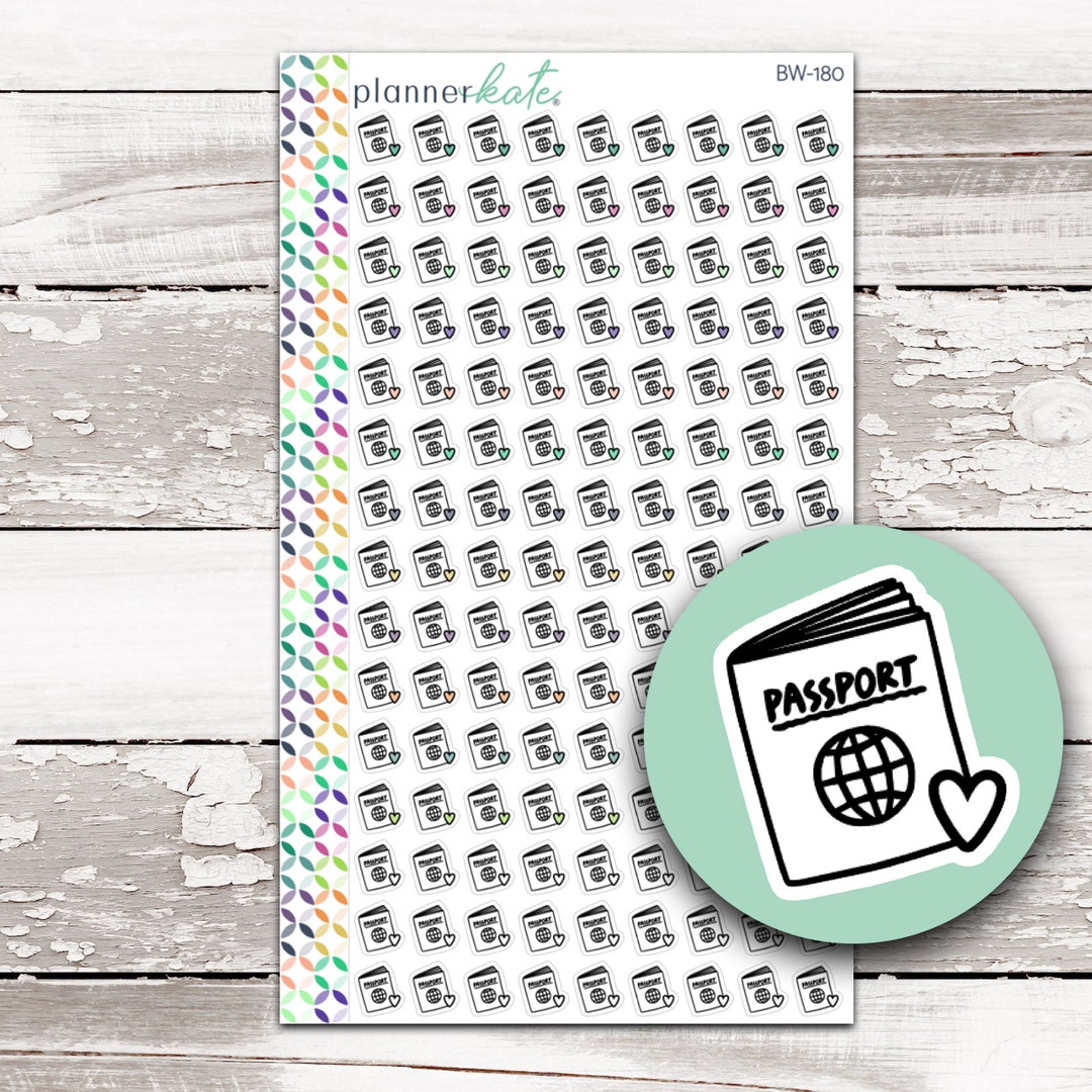 Passport / Travel - BW Icon Stickers || BW-180 - Etsy