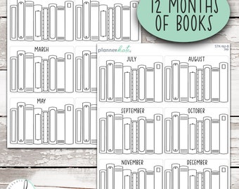 STK-192 || Monthly Bookshelf Stickers for EC 12 Planner Boxes (A5 & 7x9)