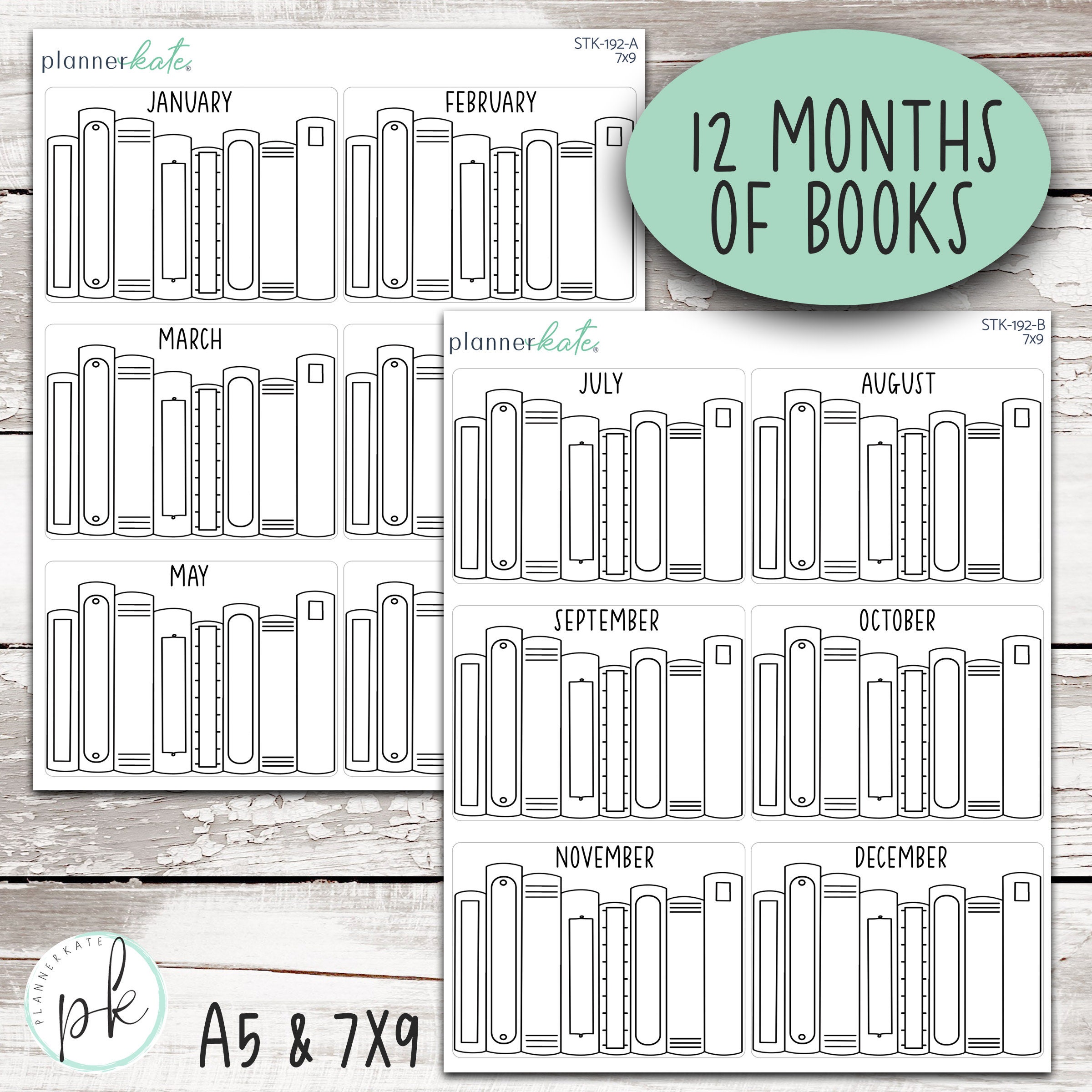 STK-192 || Monthly Bookshelf Stickers for EC 12 Planner Boxes (A5 & 7x9)