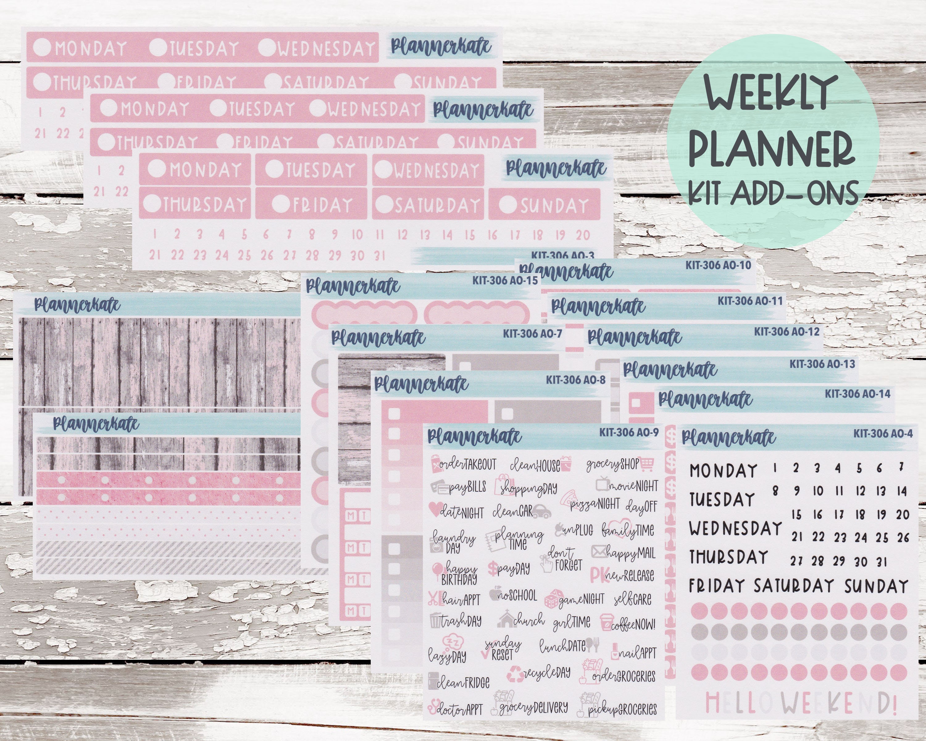 KIT-306 Add Ons || "Woodsy & Pink" Kit Planner Stickers - 2…