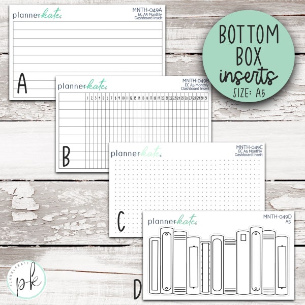 A5 Bottom Box Inserts - Perpetual & Dashboard Bottom Boxes || MNTH-049