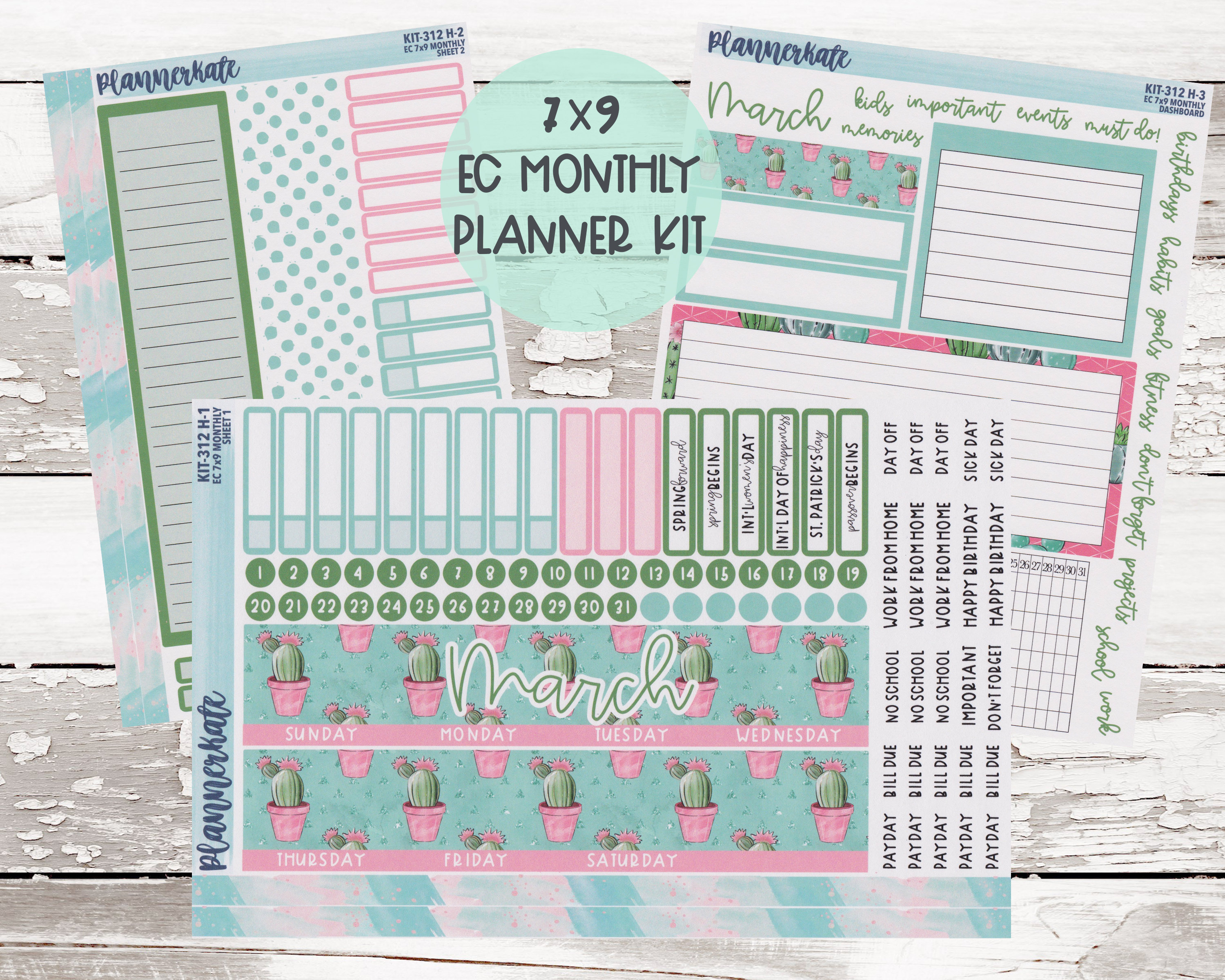 KIT-312H EC 7x9 Monthly || "Cute Cacti" Monthly Kit Planner…