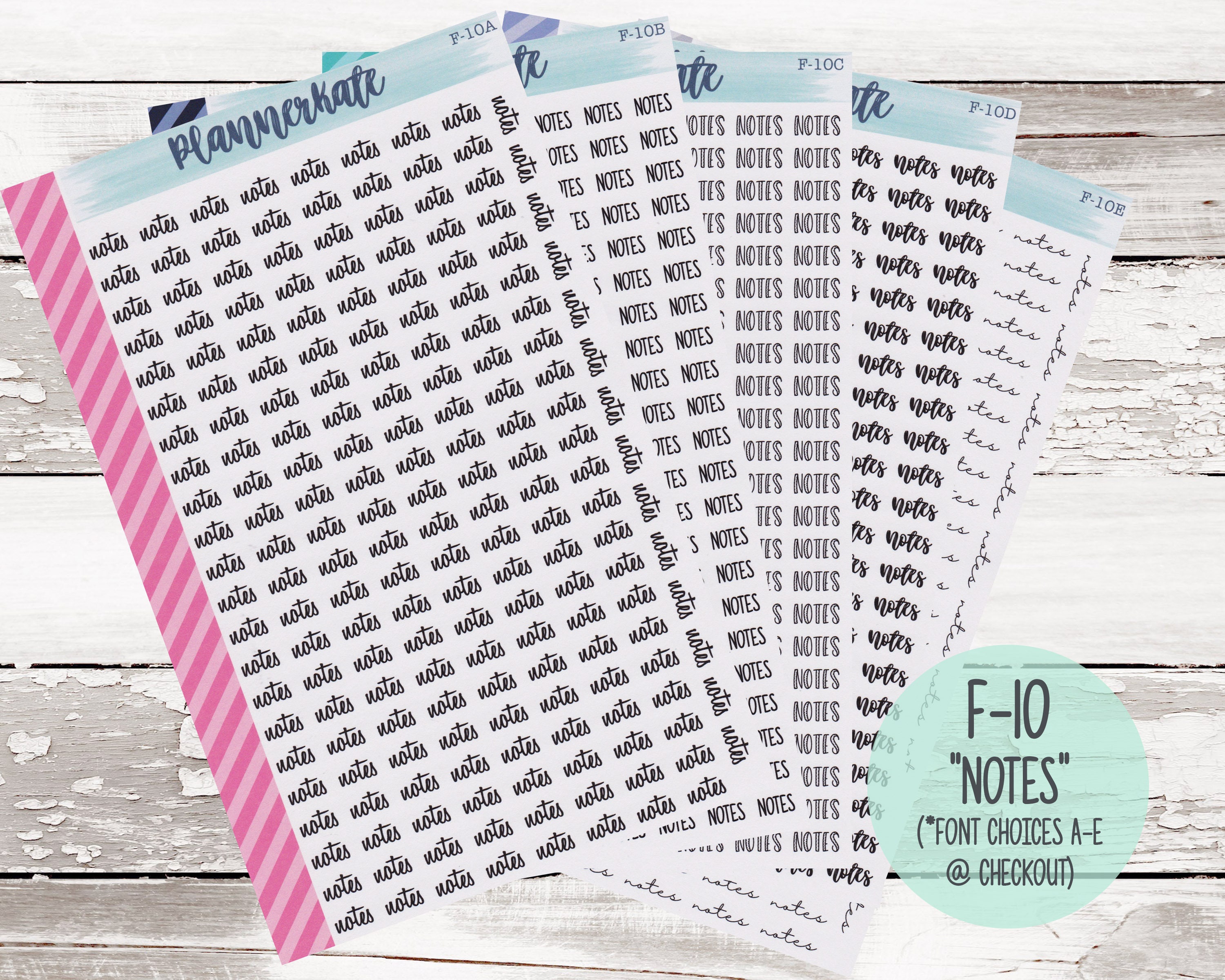 F-10 || NOTES Script Planner Stickers (Font Choices A-E)