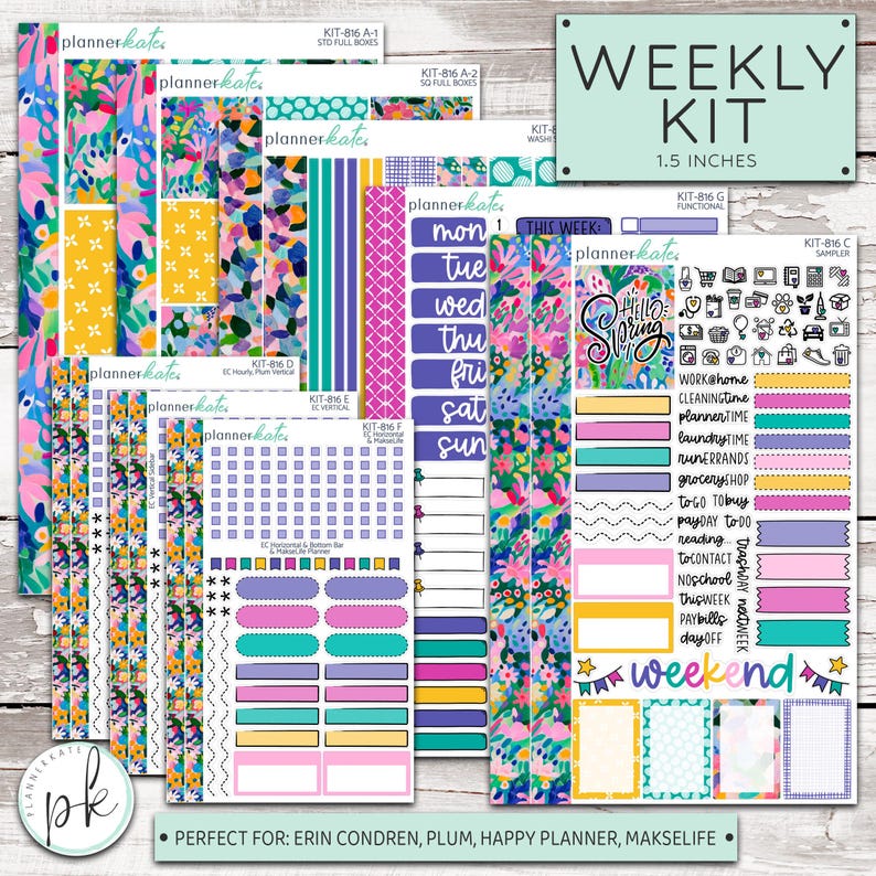KIT-816 WEEKLY || "floral Splash" - Weekly Kit Planner Stickers - Etsy