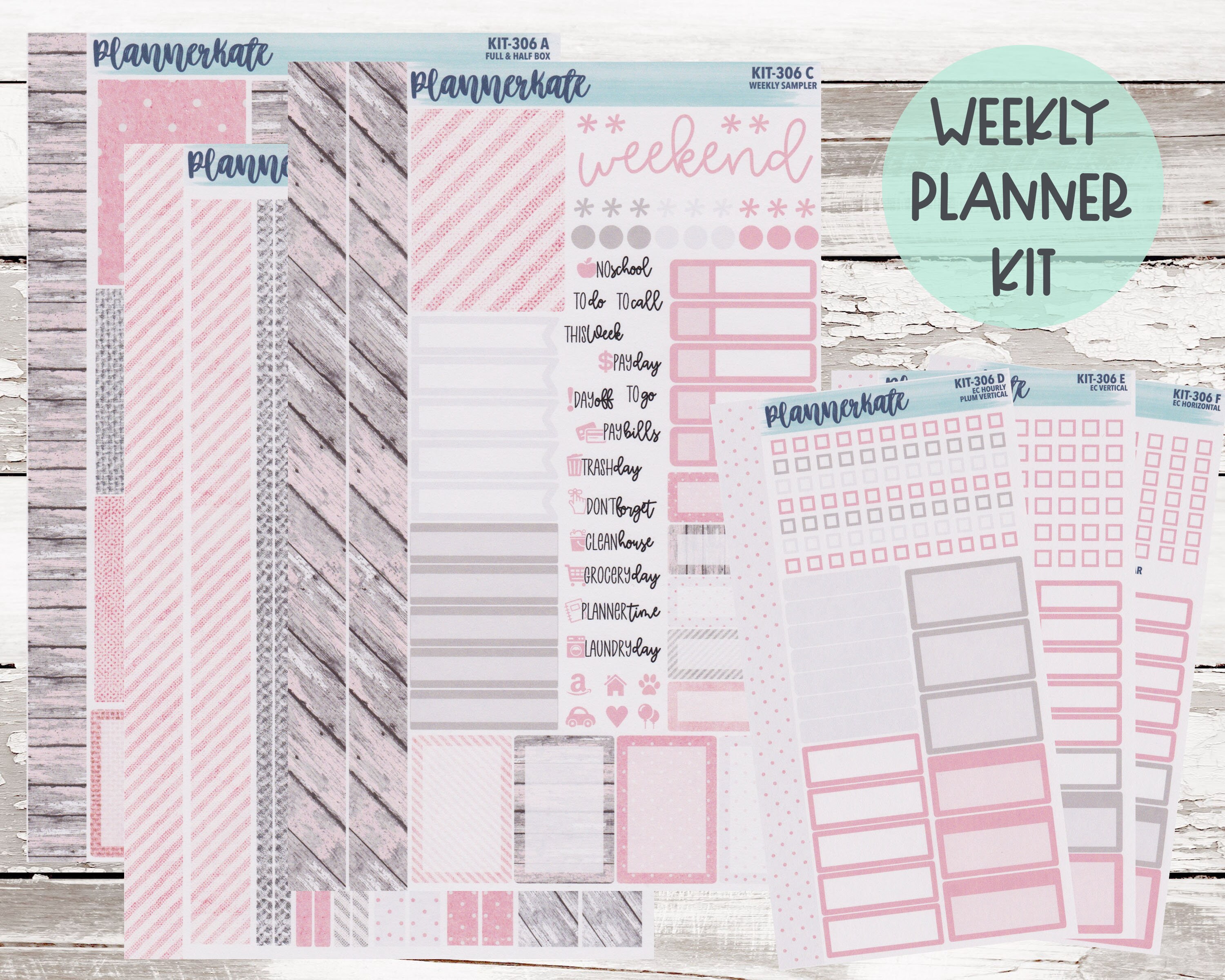 KIT-306 WEEKLY || "Woodsy & Pink" - Weekly Kit Planner Stic…