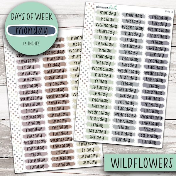V-71-N V-71-O || Days of Week Journaling Labels - EC Wildflowers