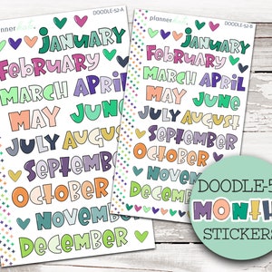 DOODLE-52 || MONTHS Doodle Stickers : Standard + Mini Size