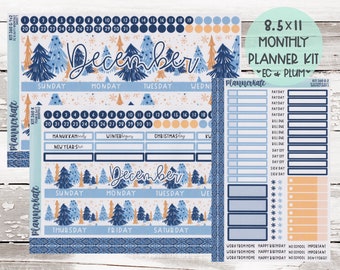 KIT-360G/K 8.5x11 Monthly || "Snow Globe" EC / Plum Monthly Kit Planner Stickers - 2021 Full Kits