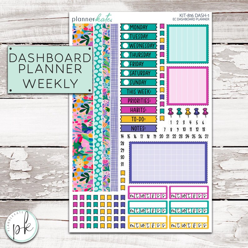 KIT-816 7x9 Dashboard Planner || "floral Splash" Weekly - Erin Condren ...
